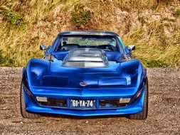 corvette stingray, blue sports car, front view