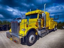 yellow truck is parked