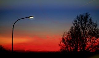 street lantern at dramatic afterglow sky