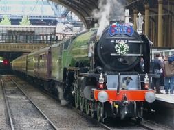 steam locomotive in railway station, uk, england, london