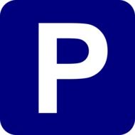 blue sign on parking