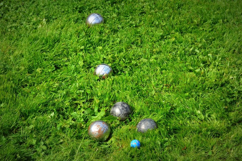 petanque balls on a grass