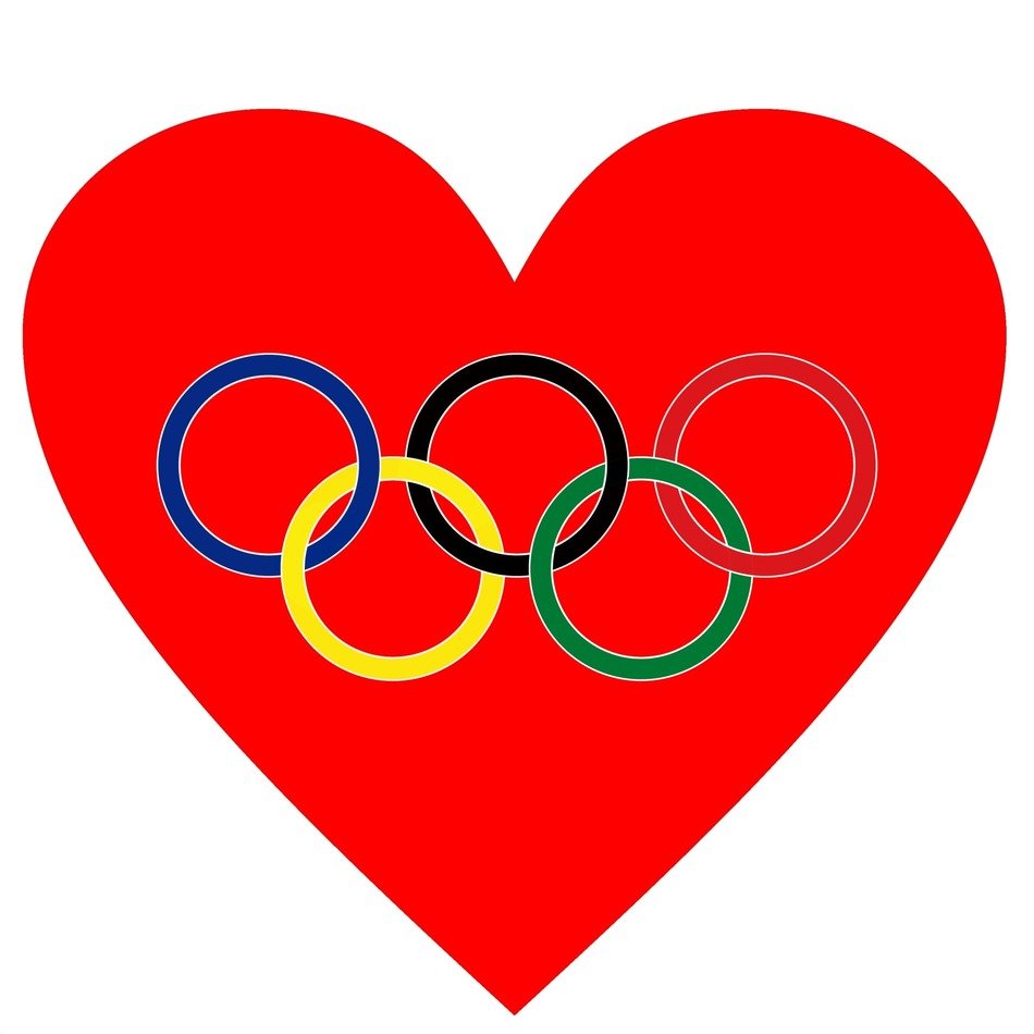 Olympic rings in red heart drawing