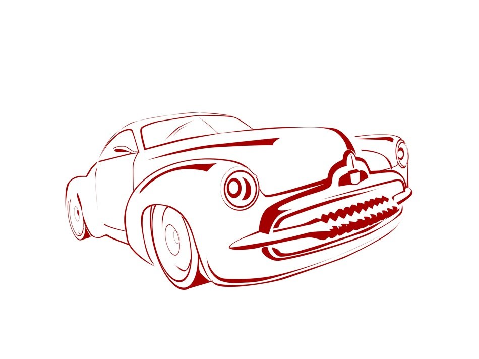 drawing of a retro car on a white background