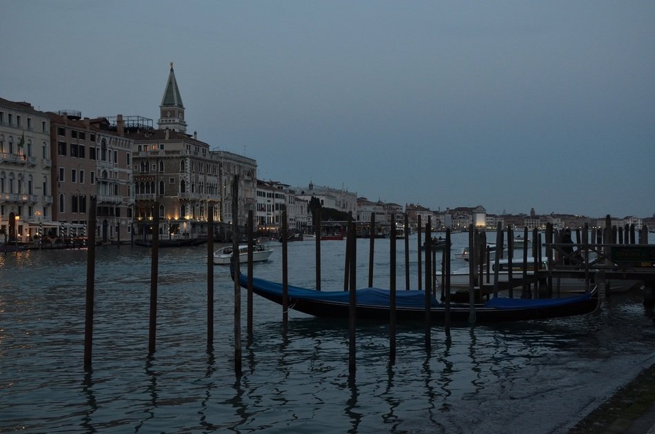 evening gondolas in venice scene