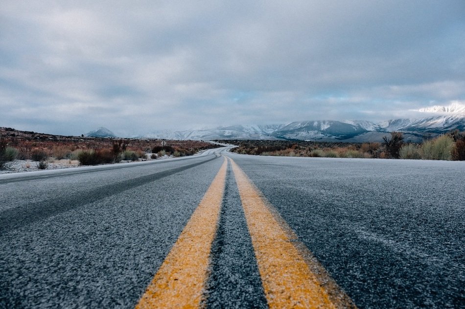 free highway in gorgeous winter landscape