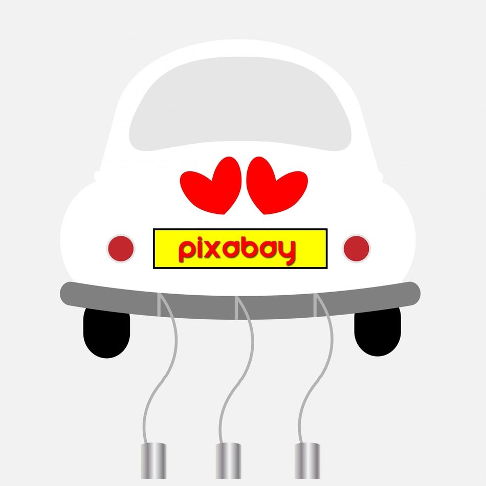 drawing of a white car with red hearts