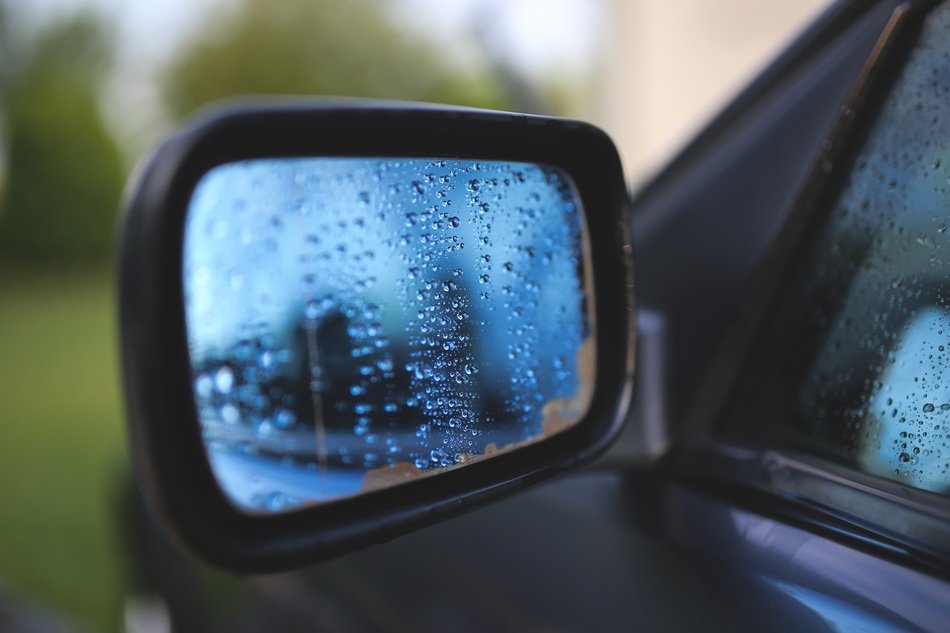 wet car mirror