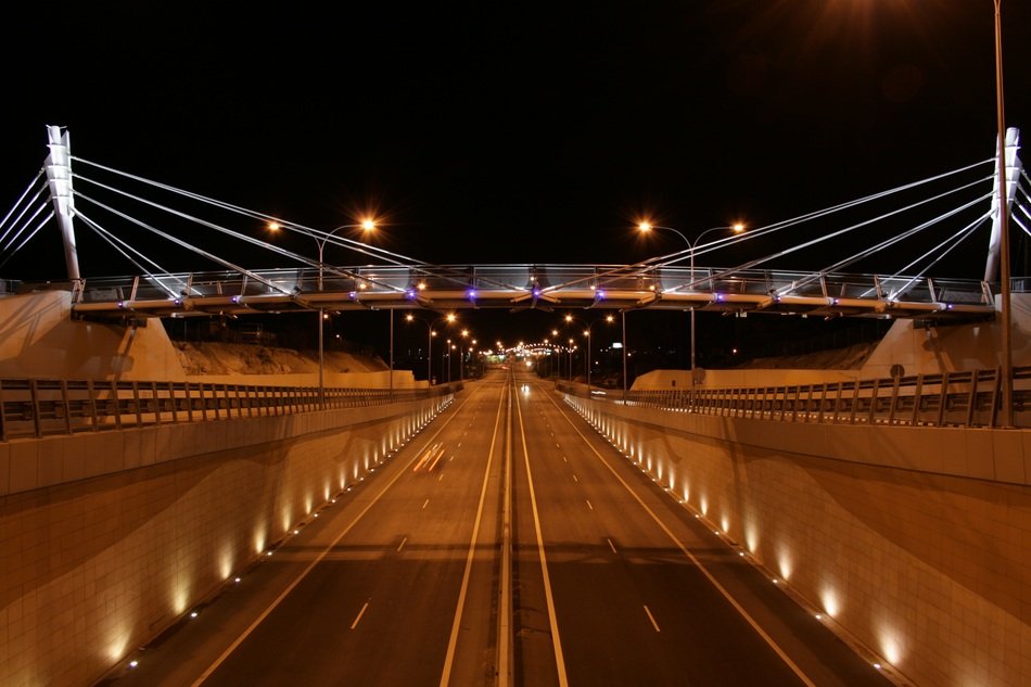 lighted bridge over the road