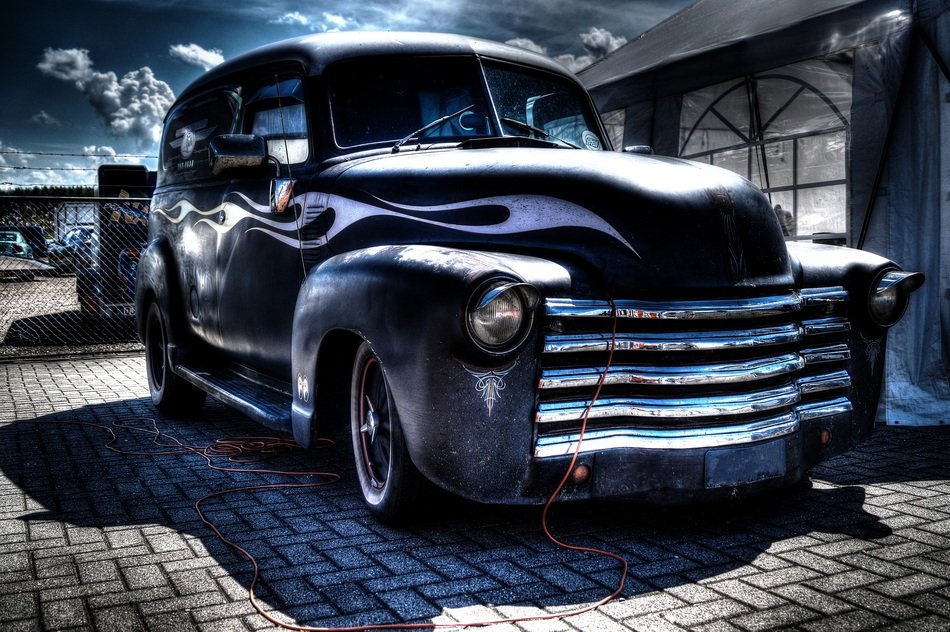 oldtimer car at workshop