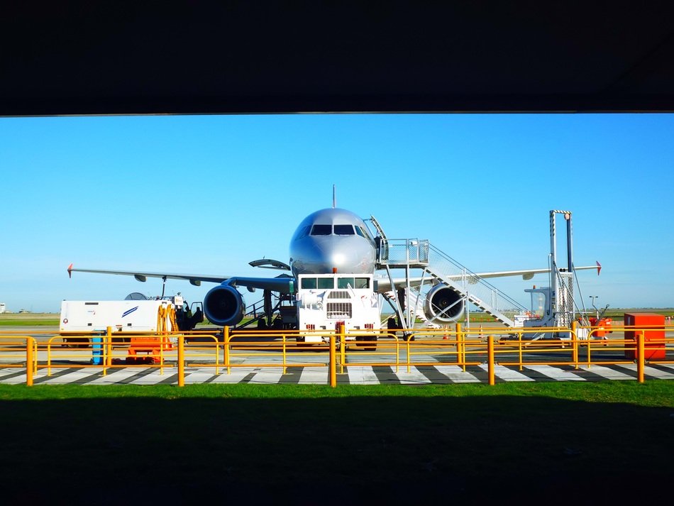 plane with Airstair in airport