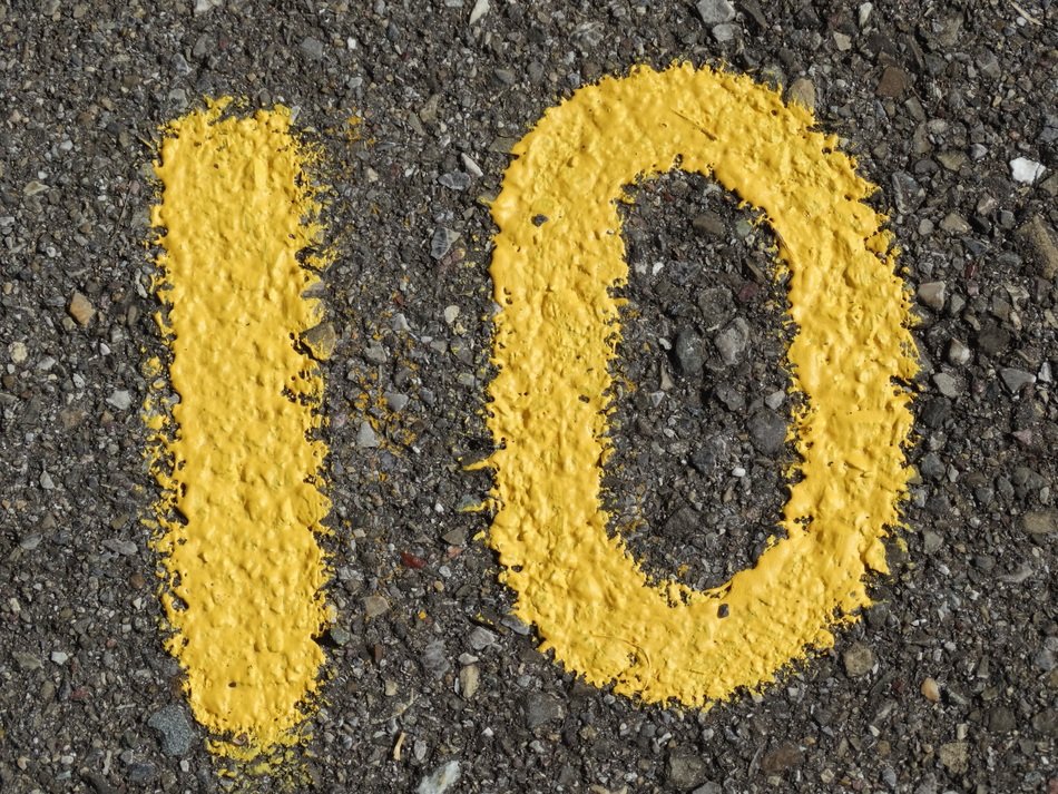yellow number 10 on the asphalt