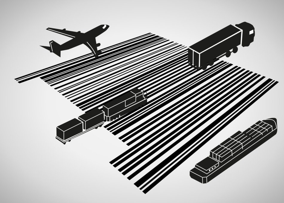 Types of transport in black and white illustration