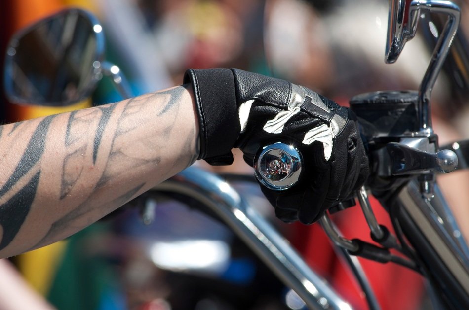 Hand on a motorbike