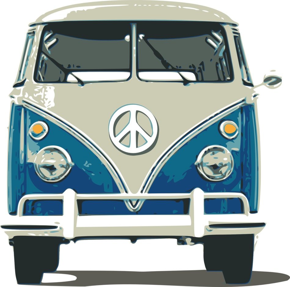 vintage volkswagen bus with hippie logo