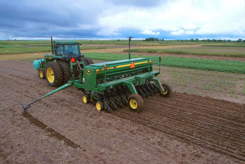 tractor on the field in spring