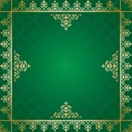 green background with golden victorian ornament - vector
