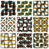 Set of colored grate seamless patterns with geometric figures