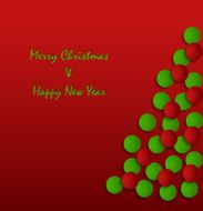 Christmas card with abstract tree on red background N2