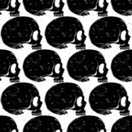 Grunge side-face skull seamless pattern
