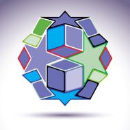 Complicated kaleidoscope 3d spherical object constructed