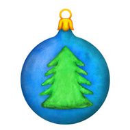Watercolor ball with a Christmas tree