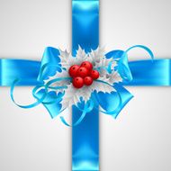 Blue bow with Christmas decorations isolated on white background N2