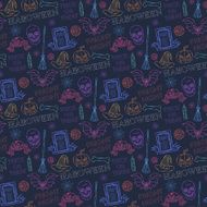 Seamless colorful pattern with Halloween themed elements