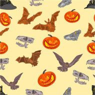 Halloween Seamless texture bat pumpkin and castle vector