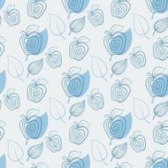 Seamless pattern with blue apple Apple white leaf