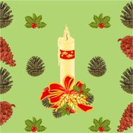 Seamless texture christmas candle with pine cones vector