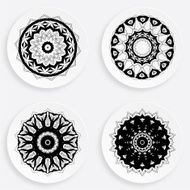 set of abstract black and white floral pattern plate