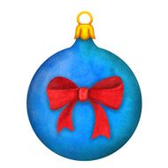 Watercolor Christmas ball with bow isolated