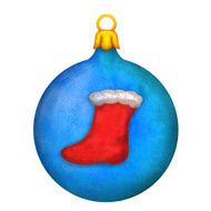 Watercolor Christmas ball with stocking isolated
