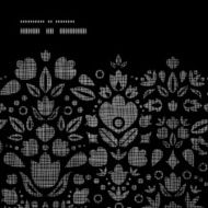 Abstract black lace ornamental tulips textile horizontal frame seamless pattern