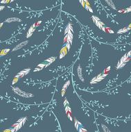 Seamless pattern with feathers and leaves N2