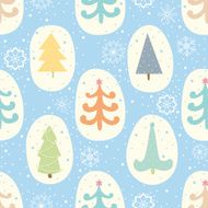 Seamless pattern with Christmas trees and snowflakes