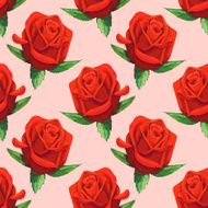 Watercolor seamless pattern with red roses flowers N5