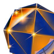 Plastic pixilated backdrop with glossy 3d spherical object N3