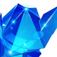 Plastic pixilated backdrop with glossy 3d cybernetic object N5