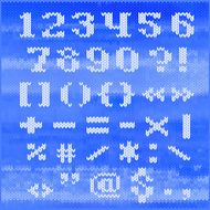Knitted vector alphabet white bold serif numbers and punctuation