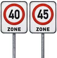 Two rectangular speed limit zone 40 and 45 road signs