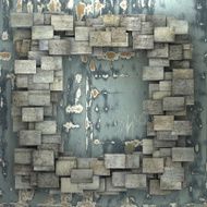 3d gray square tile grunge pattern on blue grungy wall