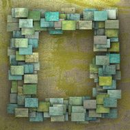 3d green square tile grunge pattern on grungy wall