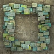 3d green square tile grunge pattern on brown grungy wall