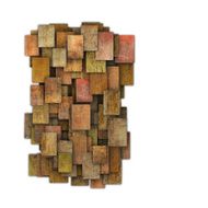 3d orange red brown square tile grunge pattern on white N2