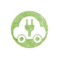 Green ecological electric car sign with pixel print halftone dot