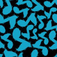 Blue musical notes over black background seamless pattern