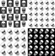 Set of seamless patterns with skulls over black&amp;white backgrounds N2