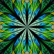 Symmetrical pattern in stained-glass window style Blue and green N3